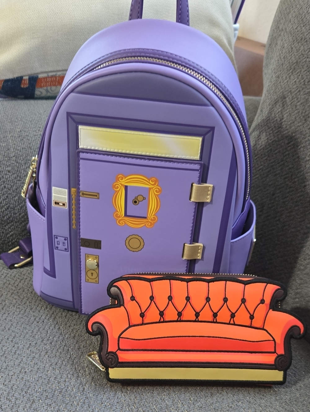 Loungefly FRIENDS Purple Door Backpack with Loungefly Orange Couch Wallet